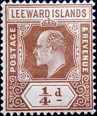 Британские Подветренные острова 1909 год . King Edward VII 1/4 p . Каталог 2,75 фунтов .  